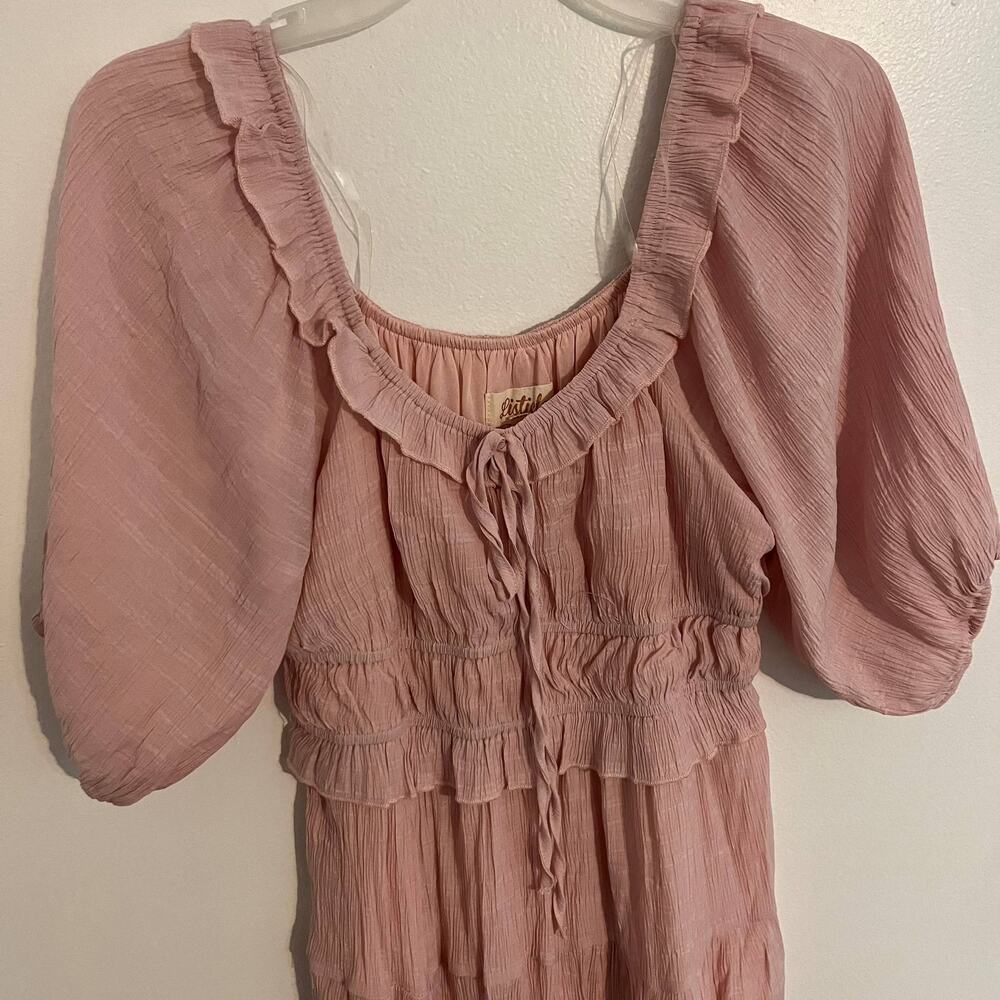 Listicle Maxi Dress Medium Pink Boho Cottagecore Prairie Ruffle Puff Sleeve - Picture 3 of 10